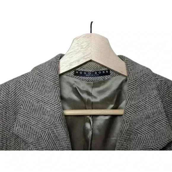 Hugo Boss Blazer Men's 40R Gray Brown Chevron Wool Sports Coat Jacket Made USA - Picture 2 of 16